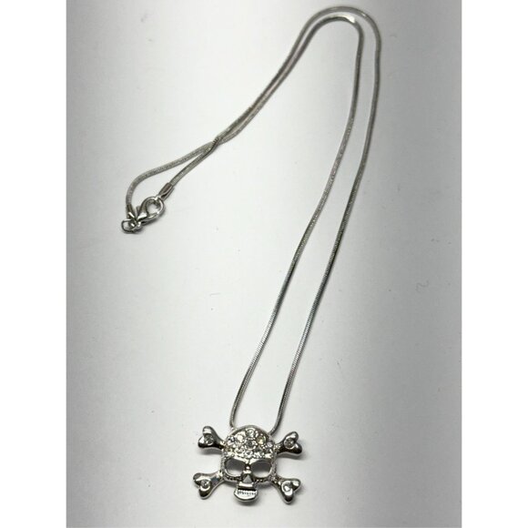 Vintage rhinestone skull and bone snake chain necklace - Picture 4 of 6